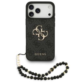   Guess PU 4G Metal Logo Strap Apple iPhone 17 Pro hátlap tok karpánttal, fekete