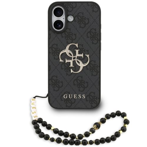 Guess PU 4G Metal Logo Strap Apple iPhone 17 hátlap tok karpánttal, fekete