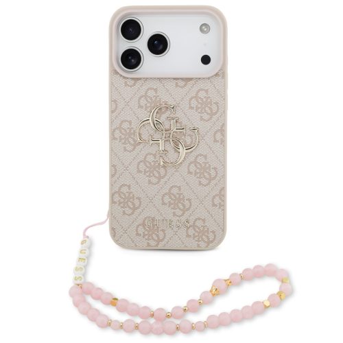 Guess PU 4G Metal Logo Strap Apple iPhone 17 Pro Max hátlap tok karpánttal, rózsaszín