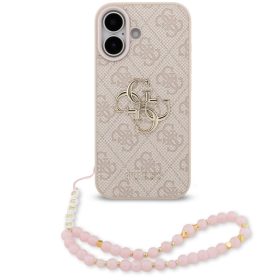   Guess PU 4G Metal Logo Strap Apple iPhone 17 hátlap tok karpánttal, rózsaszín