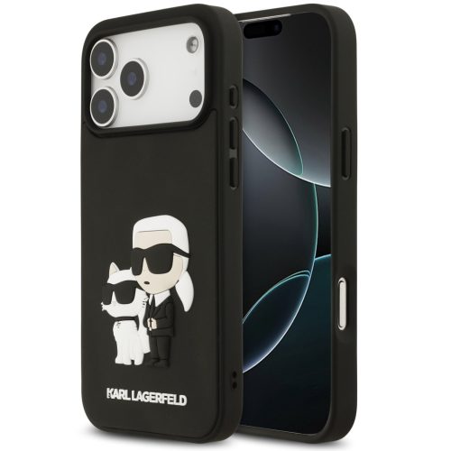 Karl Lagerfeld 3D Rubber Karl and Choupette Apple iPhone 17 Pro hátlap tok, fekete
