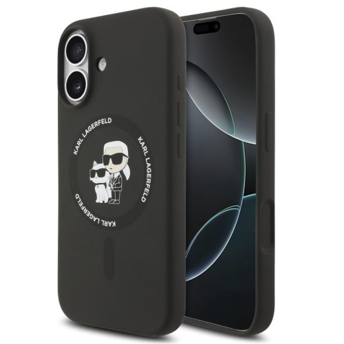 Karl Lagerfeld Liquid Silicone Karl and Choupette MagSafe iPhone 17 hátlap tok, fekete