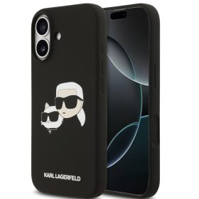   Karl Lagerfeld Silicone Double Heads Print Apple iPhone 17 MagSafe kompatibilis hátlap tok, fekete