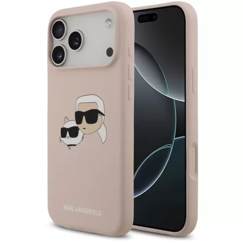 Karl Lagerfeld Silicone Double Heads Print Apple iPhone 17 Pro MagSafe kompatibilis hátlap tok, rózsaszín