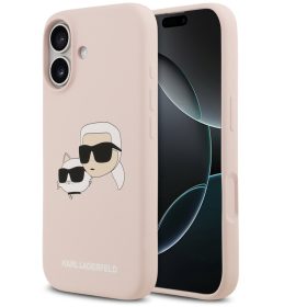   Karl Lagerfeld Silicone Double Heads Print Apple iPhone 17 MagSafe kompatibilis hátlap tok, rózsaszín