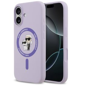   Karl Lagerfeld Liquid Silicone Karl and Choupette MagSafe iPhone 17 hátlap tok, lila