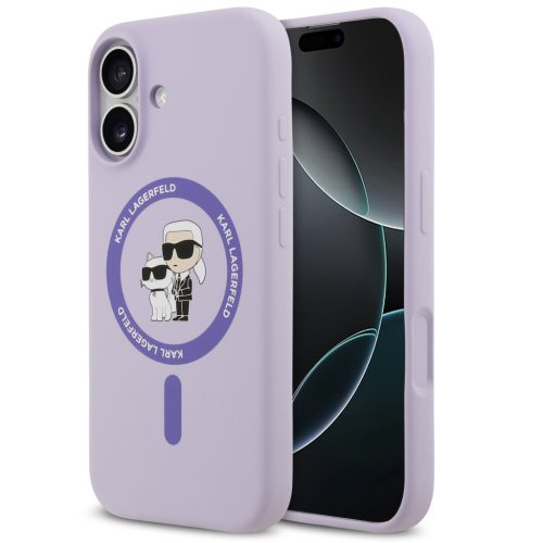 Karl Lagerfeld Liquid Silicone Karl and Choupette MagSafe iPhone 17 hátlap tok, lila