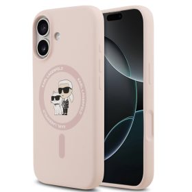  Karl Lagerfeld Liquid Silicone Karl and Choupette MagSafe iPhone 17 hátlap tok, rózsaszín
