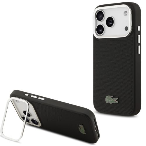 Lacoste Iconic Petit Pique Camera Stand Apple iPhone 17 Pro MagSafe tok kitámasztóval, fekete