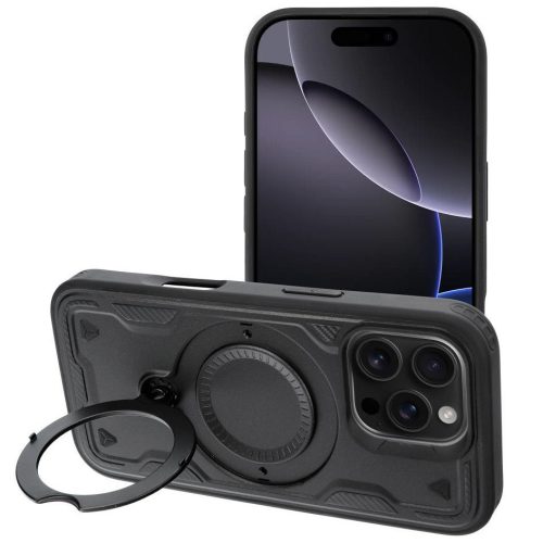 Frost Armor Apple iPhone 17 starabíró tok kitámasztóható gyűrűvel, fekete