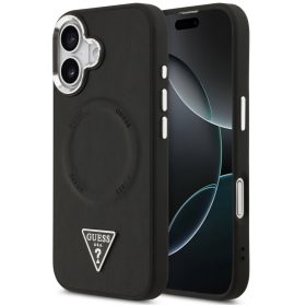   Guess PU Leather Triangle Logo Apple iPhone 17 MagSafe hátlap tok, fekete