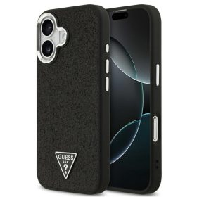   Guess Glitter Triangle Logo Apple iPhone 17 MagSafe hátlap tok, fekete-ezüst