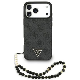   Guess 4G Strap Triangle Logo Apple iPhone 17 Pro MagSafe hátlap tok karpánttal, fekete-arany