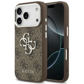   Guess 4G Big 4G Classic Logo Apple iPhone 17 Pro hátlap tok, barna-ezüst