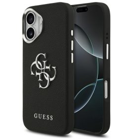   Guess Grained Big 4G Classic Logo Apple iPhone 17 hátlap tok, fekete-ezüst