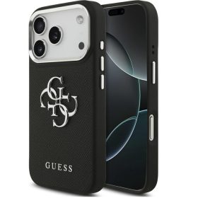   Guess Grained Big 4G Classic Logo Apple iPhone 17 Pro hátlap tok, fekete-ezüst