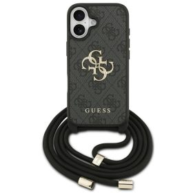   Guess 4G Big Logo Cord Stap Apple iPhone 17 hátlap tok vállpánttal, fekete