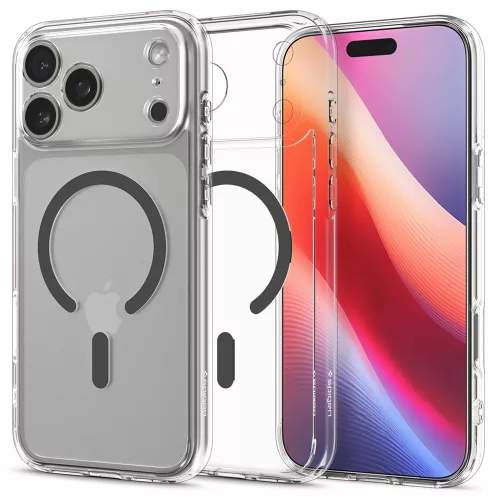 Spigen Ultra Hybrid Magfit Apple iPhone 17 Pro tok, MagSafe, Clear Graphite, szürke