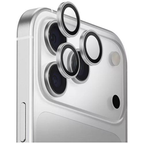 Uniq Optix Apple iPhone 17 Pro / 17 Pro Max tempered kameralencse-védő üvegfólia felhelyező kerettel, ezüst
