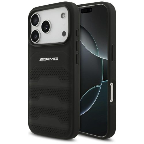 AMG Leather Debossed Lines Logo Apple iPhone 17 Pro Max hátlap tok, fekete