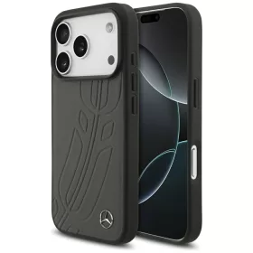   Mercedes Leather Large Laurel Leave Apple iPhone 17 Pro Max MagSafe hátlap tok, antracit szürke