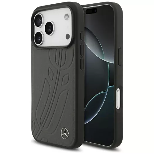 Mercedes Leather Large Laurel Leave Apple iPhone 17 Pro Max MagSafe hátlap tok, antracit szürke