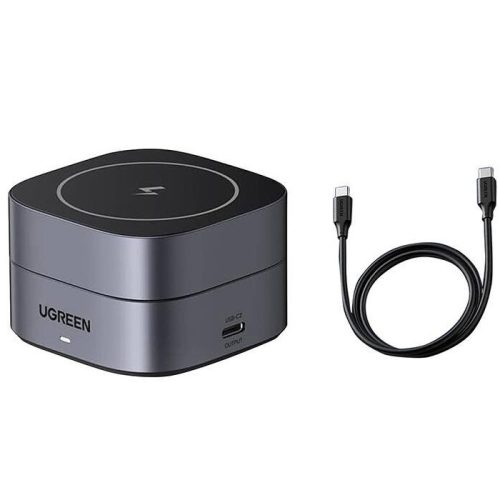Ugreen W256 2in1 USB-C-USB-C Qi induktív iPhone/AirPods töltő USB-C kábellel, 20W, 1m, fekete