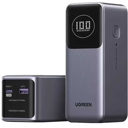 Ugreen PB724 Powerbank / külső akkumulátor LED kijelzővel, USB-A-USB-C, 12000mAh, 100W, QC+PD, szürke