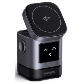   Ugreen W709 Uno 2in1 vezeték nélküli wireless töltő intelligens kijelzővel, 15W, 167A, fekete