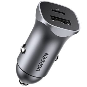 Ugreen CD130 USB-C-USB-A autós töltő, 3A, 24W, szürke
