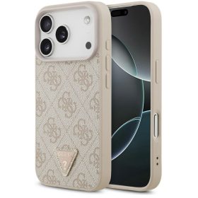   Guess Leather 4G Triangle Strass iPhone 17 Pro kemény hátlap tok, rózsaszín