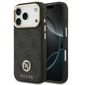   Guess 4G Strass Logo Apple iPhone 17 Pro MagSafe tok kameravédő peremmel, fekete-arany