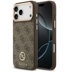   Guess 4G Strass Logo Apple iPhone 17 Pro MagSafe tok kameravédő peremmel, barna-arany