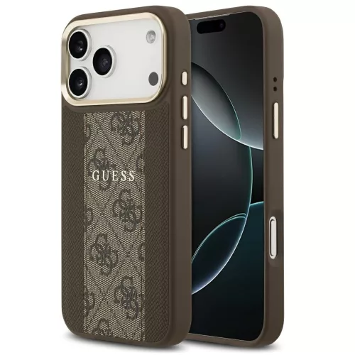 Guess 4G Stripe Apple iPhone 17 Pro Max MagSafe tok kameravédő kerettel, barna-arany