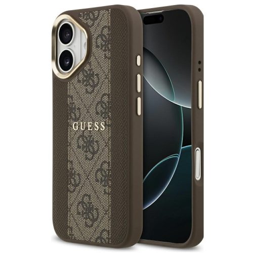 Guess 4G Stripe Apple iPhone 17 MagSafe tok kameravédő kerettel, barna-arany