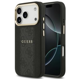   Guess 4G Stripe Apple iPhone 17 Pro Max MagSafe tok kameravédő kerettel, fekete-arany