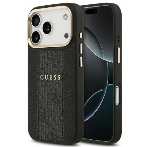 Guess 4G Stripe Apple iPhone 17 Pro Max MagSafe tok kameravédő kerettel, fekete-arany