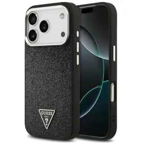   Guess Glitter Triangle Logo Apple iPhone 17 Pro MagSafe tok, csillámos, fekete