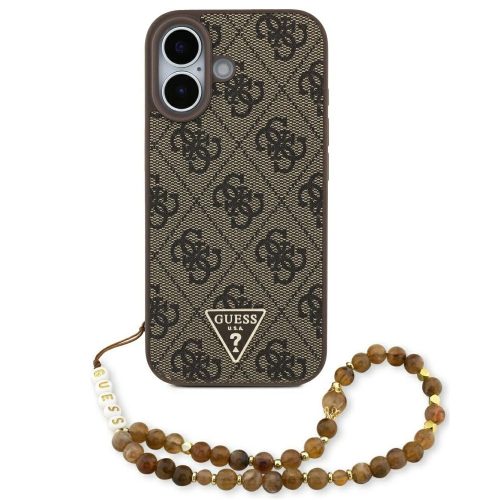 Guess 4G Strap Triangle Logo Apple iPhone 17 MagSafe hátlap tok karpánttal, barna-arany