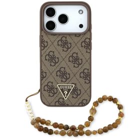   Guess 4G Strap Triangle Logo Apple iPhone 17 Pro MagSafe hátlap tok karpánttal, barna-arany