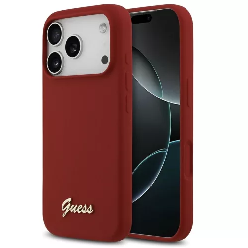 Guess Silicone Script Metal Logo Apple iPhone 17 Pro MagSafe tok, magenta