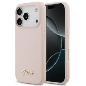   Guess Silicone Script Metal Logo Apple iPhone 17 Pro MagSafe tok, rózsaszín