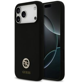   Guess Silicone Logo Strass 4G Apple iPhone 17 Pro Max MagSafe hátlap tok, fekete
