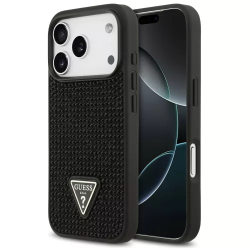 Guess Rhinestone Triangle Apple iPhone 17 Pro Max hátlap tok, fekete