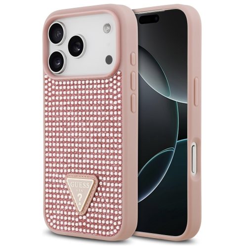 Guess Rhinestone Triangle Apple iPhone 17 Pro Max hátlap tok, rózsaszín
