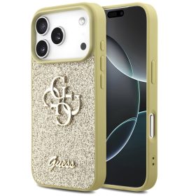   Guess Fixed Glitter Big 4G Apple iPhone 17 Pro hátlap tok, csillámos, arany