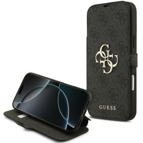   Guess Book 4G Metal Logo Apple iPhone 17 Pro Max oldalra nyíló tok kártyatartóval, fekete