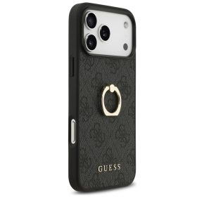   Guess 4G Ring Stand Apple iPhone 17 Pro Max tok, gyűrű alakú tartóval, fekete