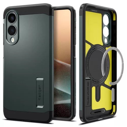 Spigen Tough Armor MagFit Samsung Galaxy S25 Edge tok, MagSafe, Abbys Green, zöld