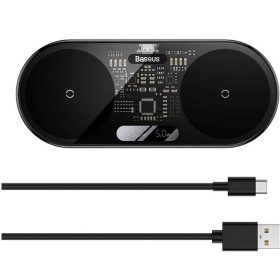   Baseus 2in1 vezeték nélküli töltő, digitális LED kijelzővel, Qi, USB-C-USB-A kábellel, 20W